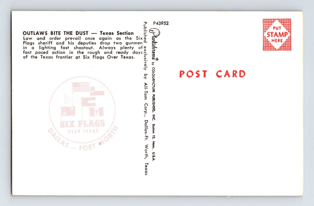 Dallas Fort Worth Texas Six Flags Outlaw Gun Fight 1960s Postcard Unposted