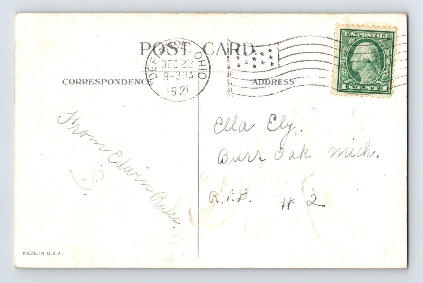 Christmas Santa Claus Child Sled Dog 1921 Postcard Posted Detroit Michigan