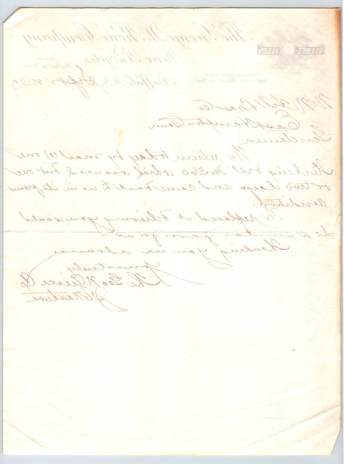 Buffalo New York 1897 George N Pierce Company Pierce Bicycles Letterhead 8.5 x 11