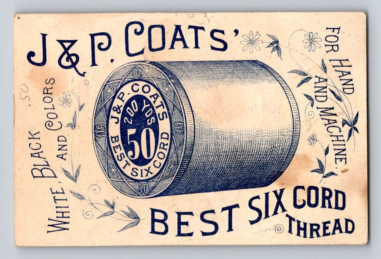 J.P. Coats Sewing Thread 1890s Victorian Trade Card Girls Broom Snow 2.5 x 4