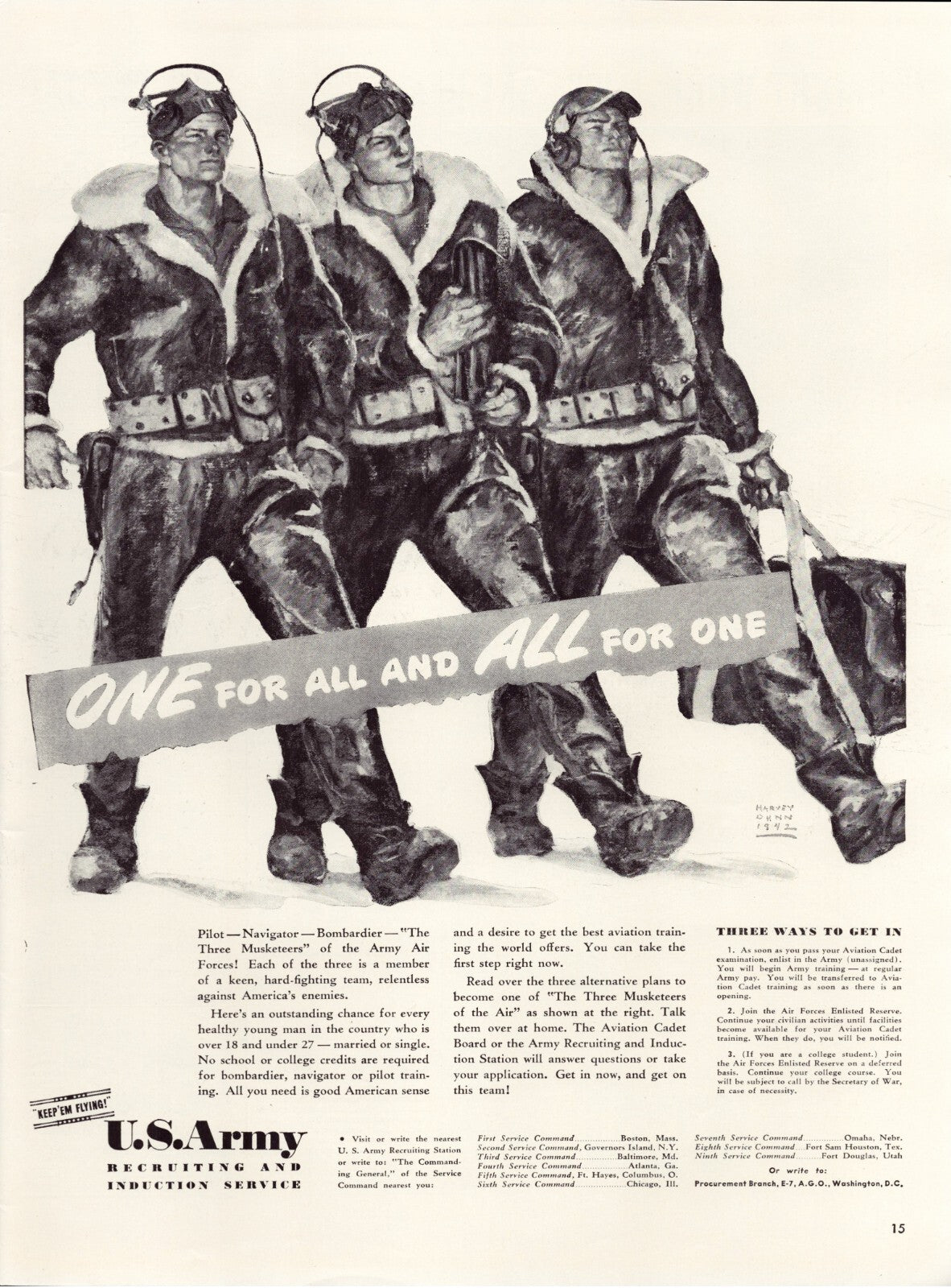 US Army recruiting 1942 WW2 soldiers aviation crew illustration magazine page