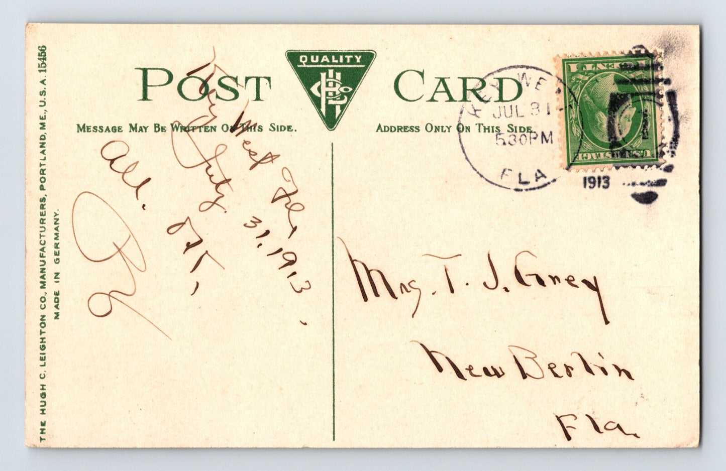 Key West Florida U S Revenue Cutter at Dock 1913 Postcard Posted