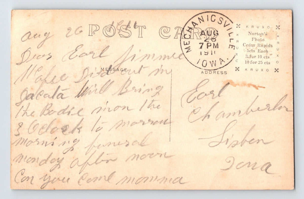 Mechanicsville Iowa Main Street Downtown 1911 RPPC Postcard Posted