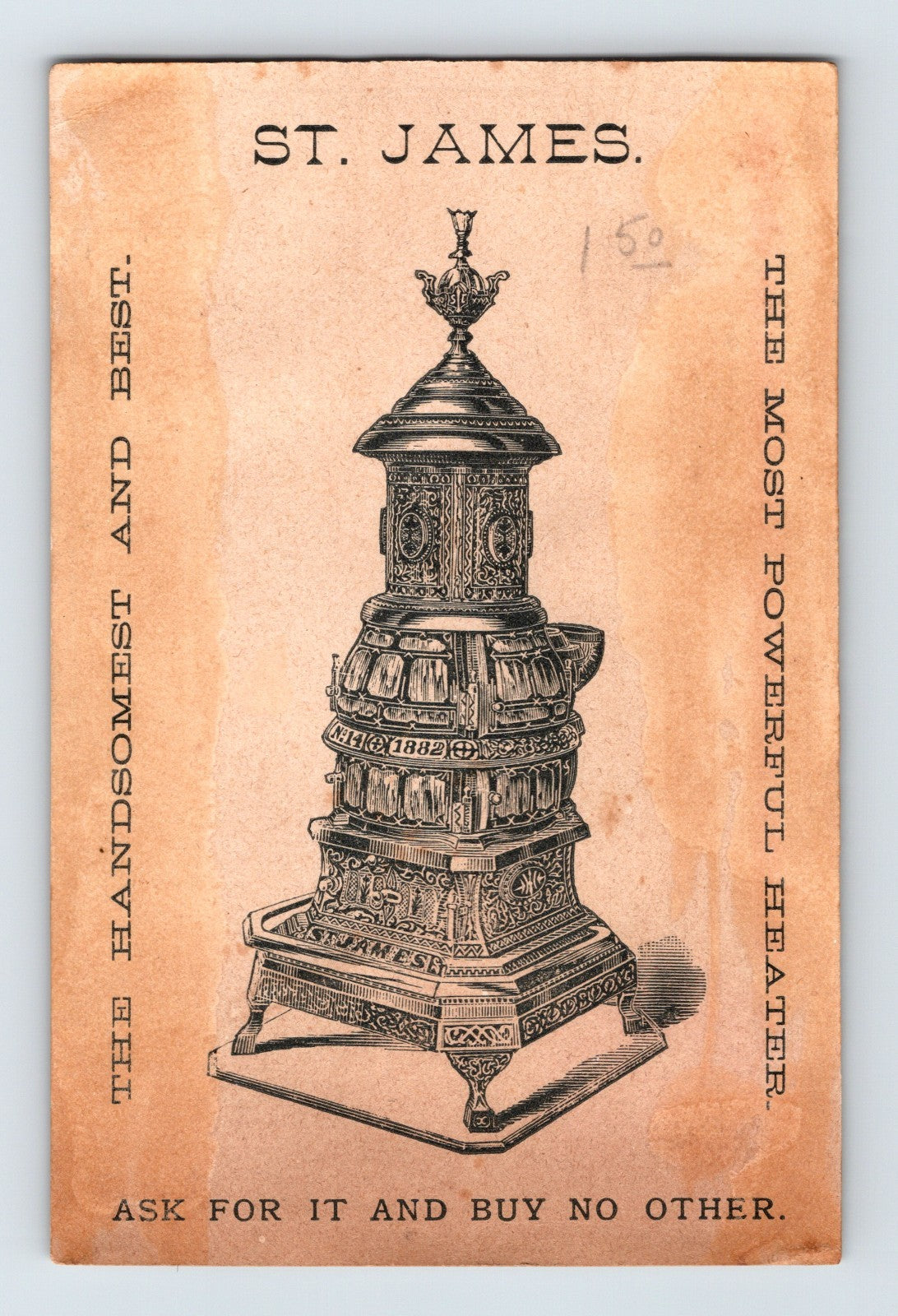 Rochester NY St James Sterling Stove Fishing Cupid 1882 Trade Card 3 x 4.5