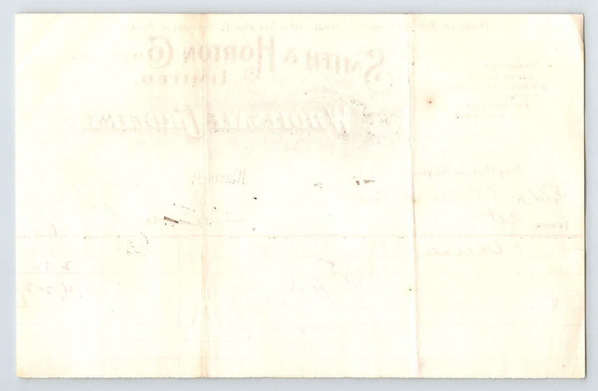 Warren Pennsylvania 1903 Smith Horton Wholesale Grocers Billhead 8 x 5.5