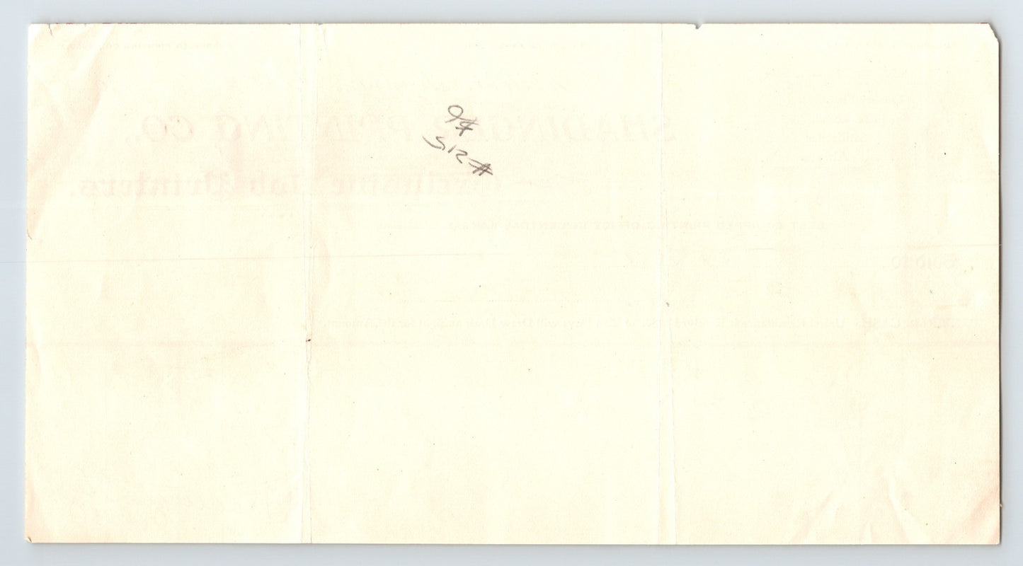 Abilene Kansas 1902 Shadinger Printing Company Job Printer Billhead 8.5 x 4.5