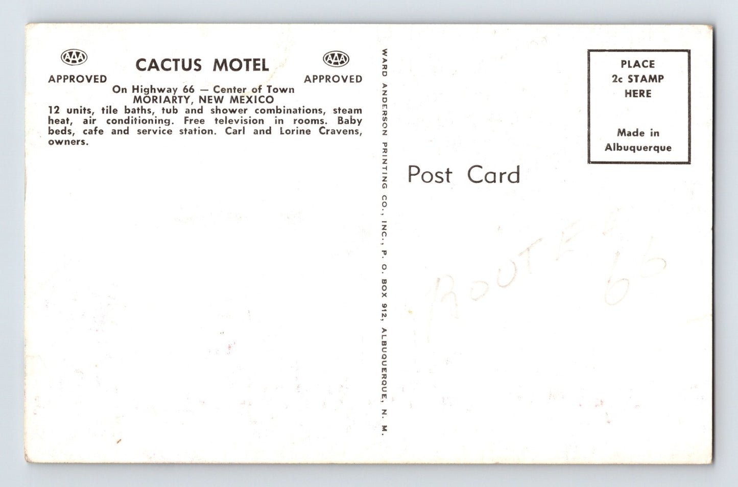 Moriarity New Mexico Route 66 Cactus Motel 1950s Postcard Unposted Chrome