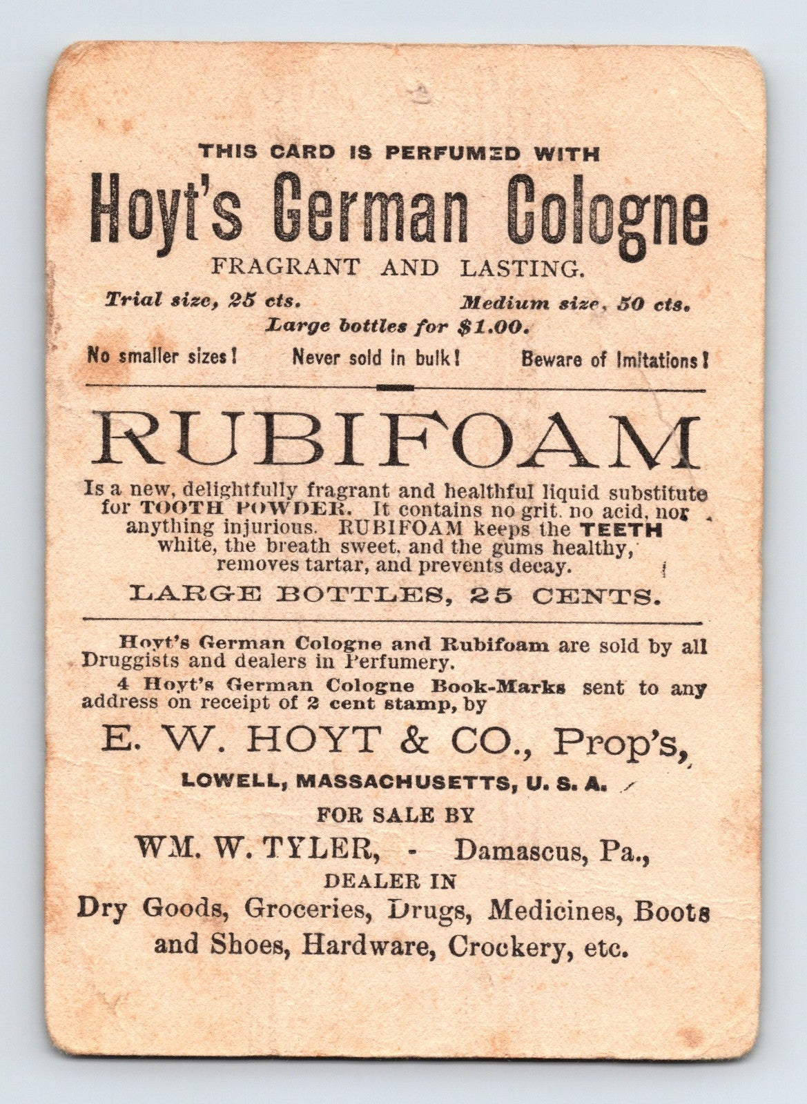 Hoyts German Cologne Artist Cupid Rubifoam 1890s Victorian Trade Card 4.5 x 3.25