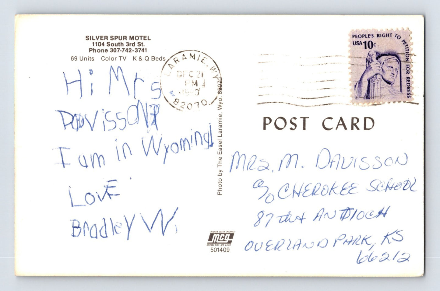 Laramie Wyoming Silver Spur Motel 1980 Chrome Postcard Posted Chrome