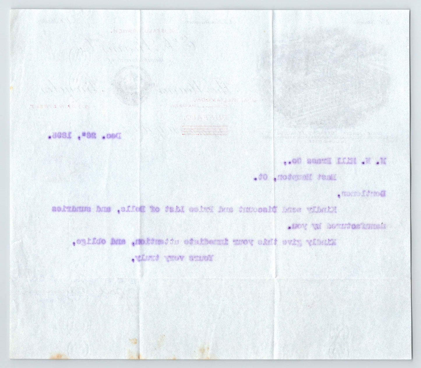 Buffalo New York 1895 E C Stearns Bicycle Letterhead 8.5 x 7