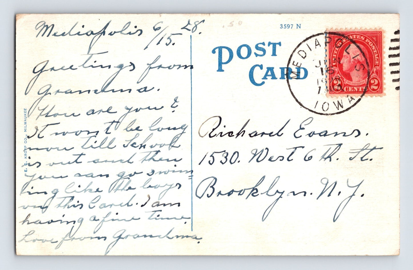 Burlington Iowa Crapo Park Swimming Pool Slide 1928 Postcard Posted White Border