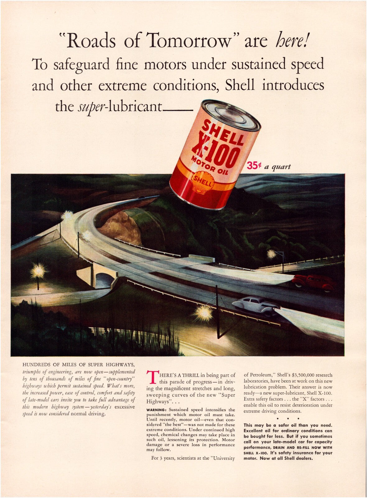 Shell Motor Oil 1941 Super Highway Print Ad Full Page 10.5 x 13.5