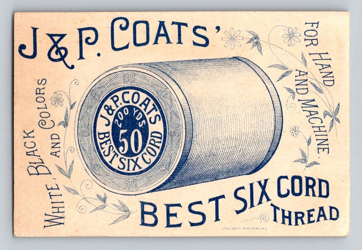 J P Coats Sewing Thread 1890s Trade Card Girls Sisters Secret 2.5 x 4