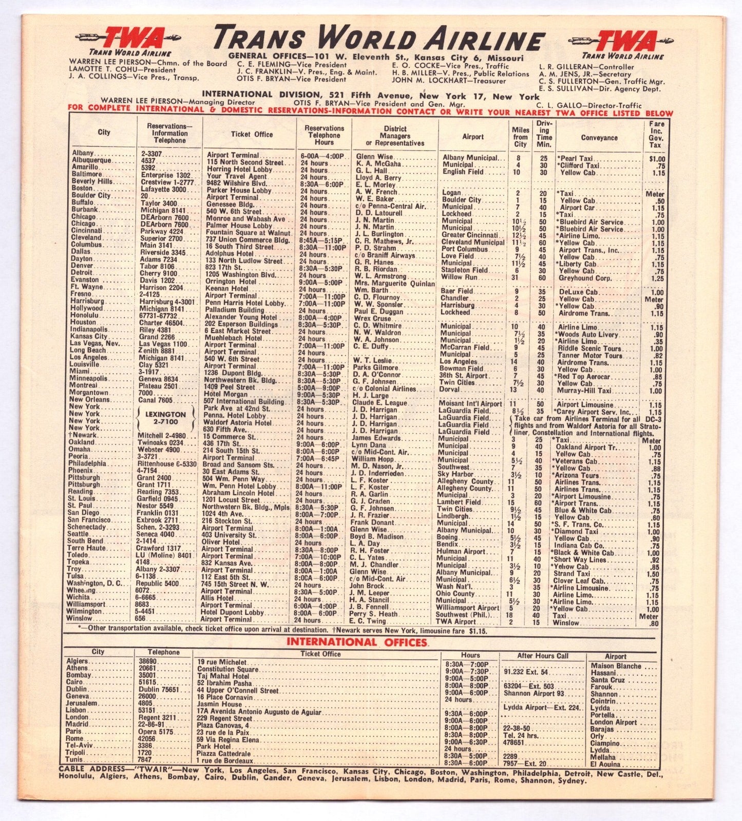 TWA Trans World Airlines 1947 New York City Statue of Liberty Time Table Brochure