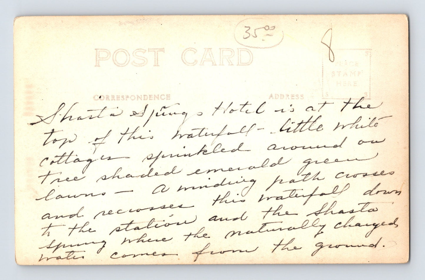 Shasta Springs California Glacier Falls 1930s RPPC Postcard Unposted