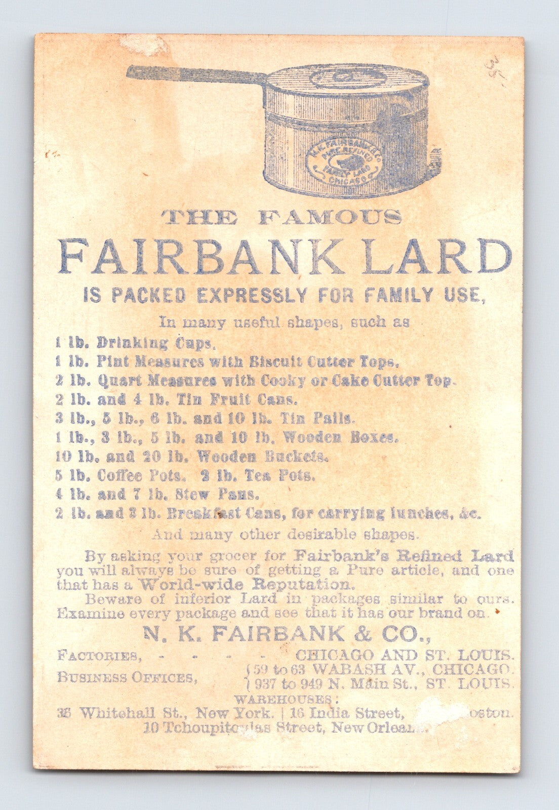 Fairbank Lard 1890s Victorian Trade Card Fantasy Pigs Bachelors 2.75 x 4.25