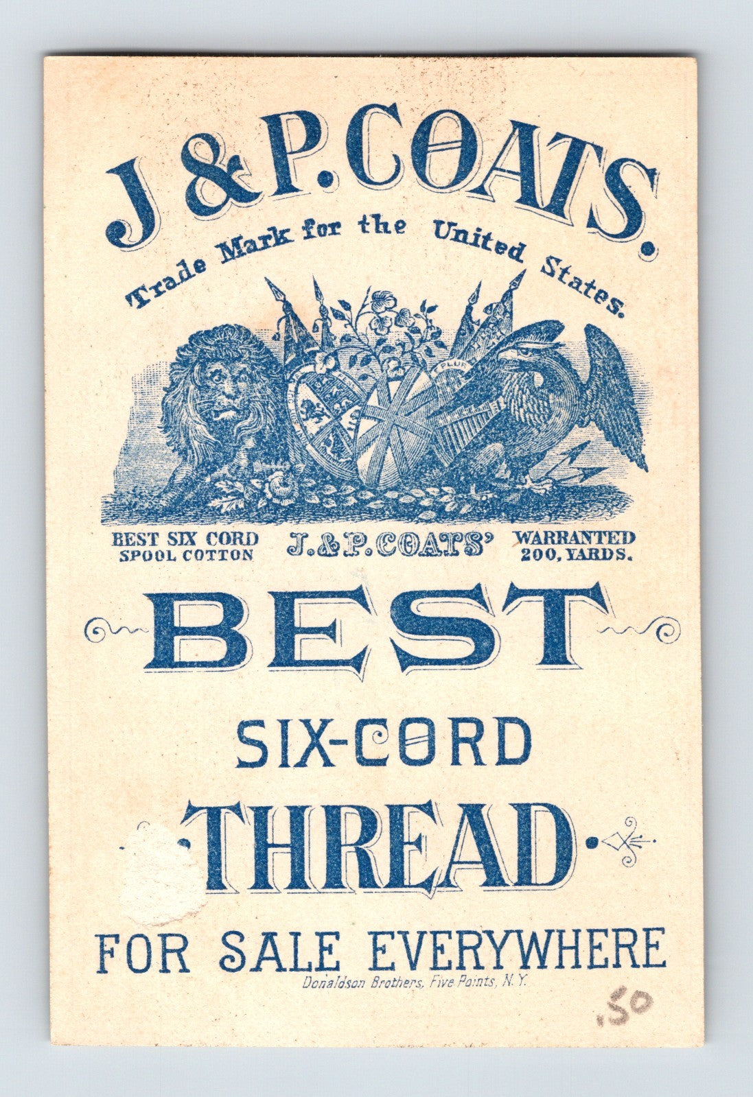 J P Coats Women Nursery Ryhme Child Six Cord Thread 1890s Trade Card 2.5 x 4