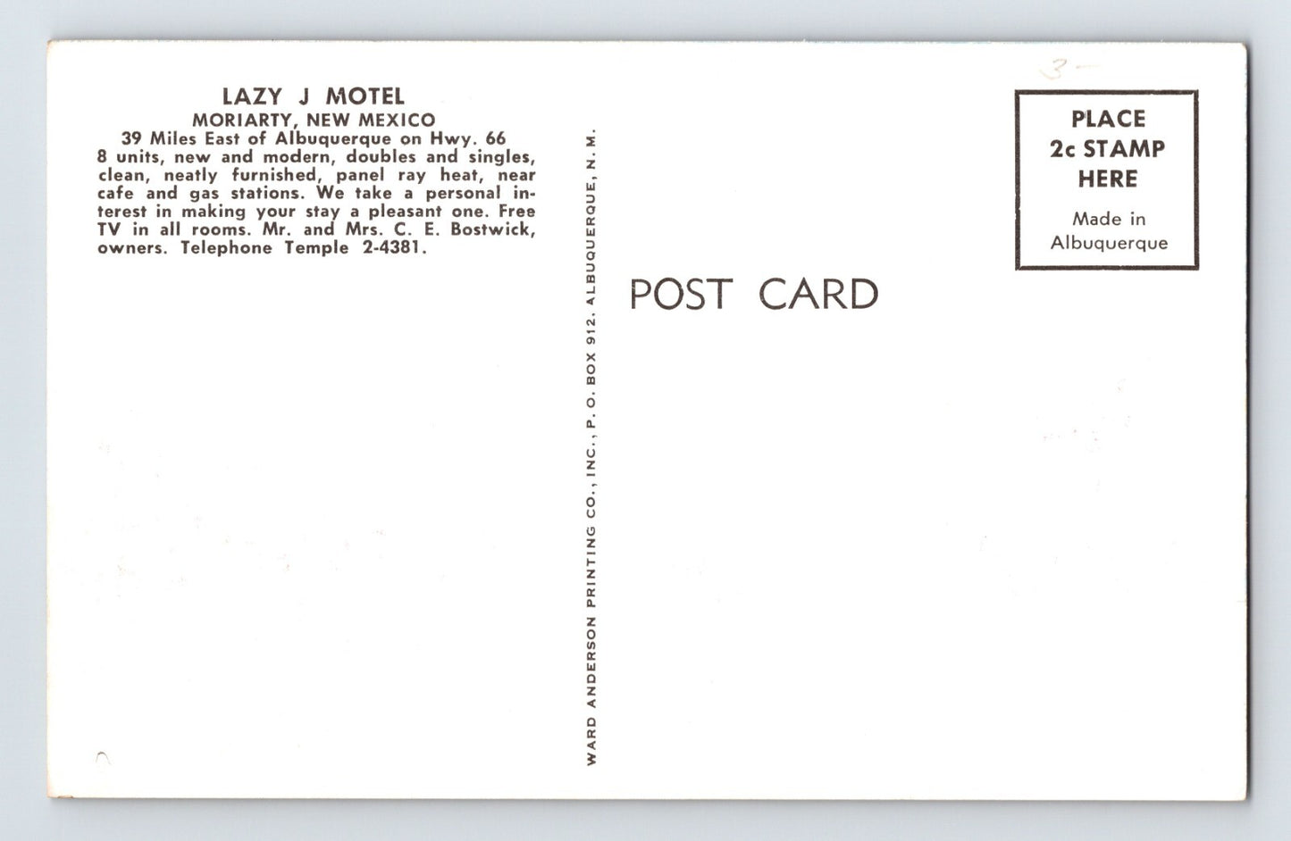 Moriarity New Mexico Route 66 Lazy J Motel 1950s Postcard Unposted Chrome