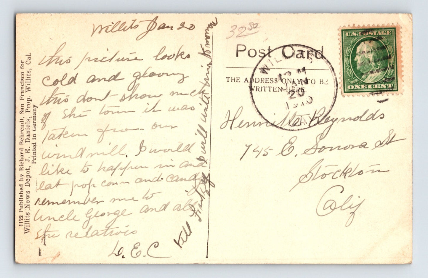 Willits California Rainier Beer Downtown Snow Aerial 1910 Postcard Posted