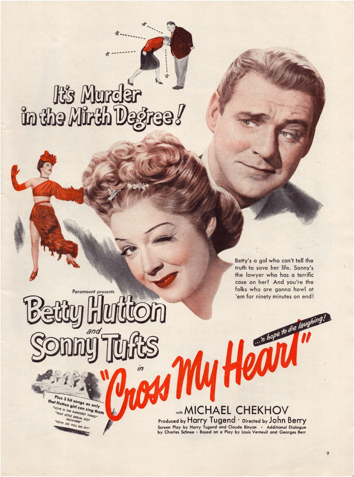 Cross My Heart 1946 Betty Hutton Sonny Tufts Film Print Ad Full Page 10.5 x 13.5