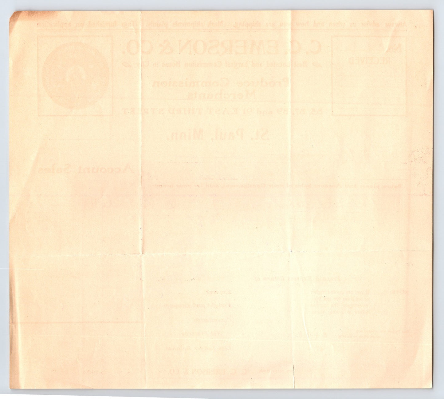 St Paul Minnesota 1904 C C Emerson Produce Billhead Invoice 8.5 x 8