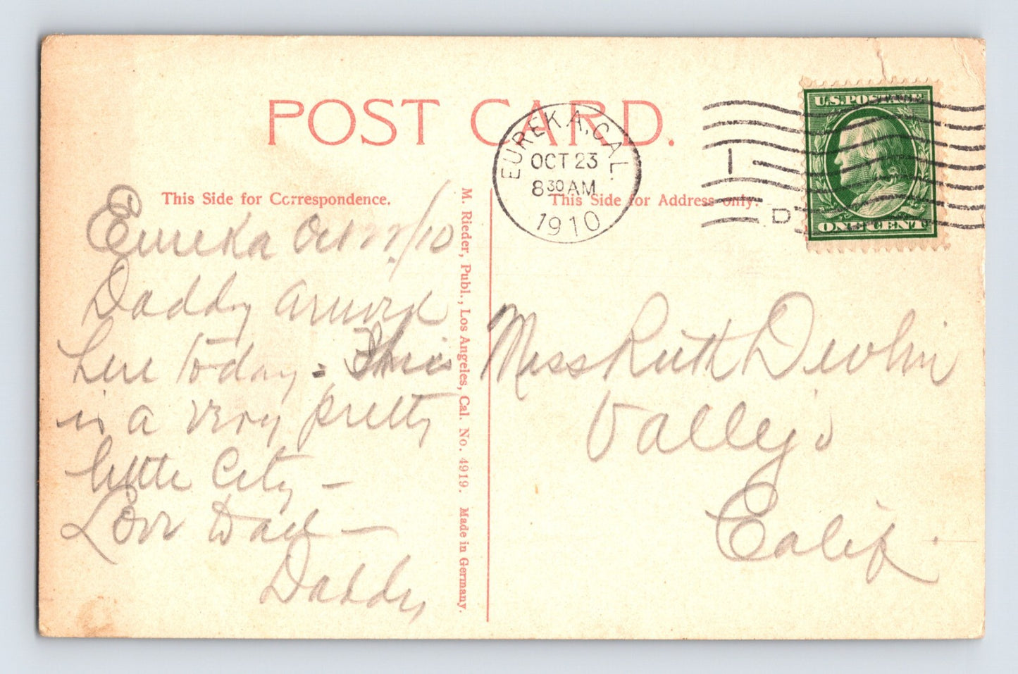 Eureka California Carson’s Lumber Mill Waterfront Ships 1910 Postcard Posted