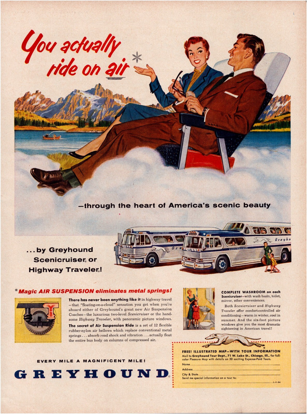 Greyhound Bus Ride on Air 1954 Print Ad Full Page 10.5 x 13.5