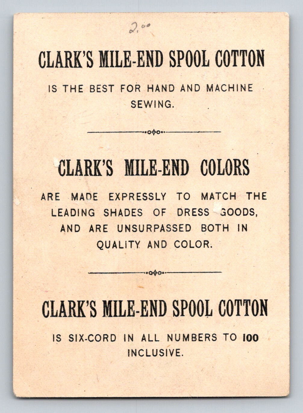 Clarks Mile End Spool Cotton Top Hat Gentleman 1980s Victorian Trade Card 3 x 4