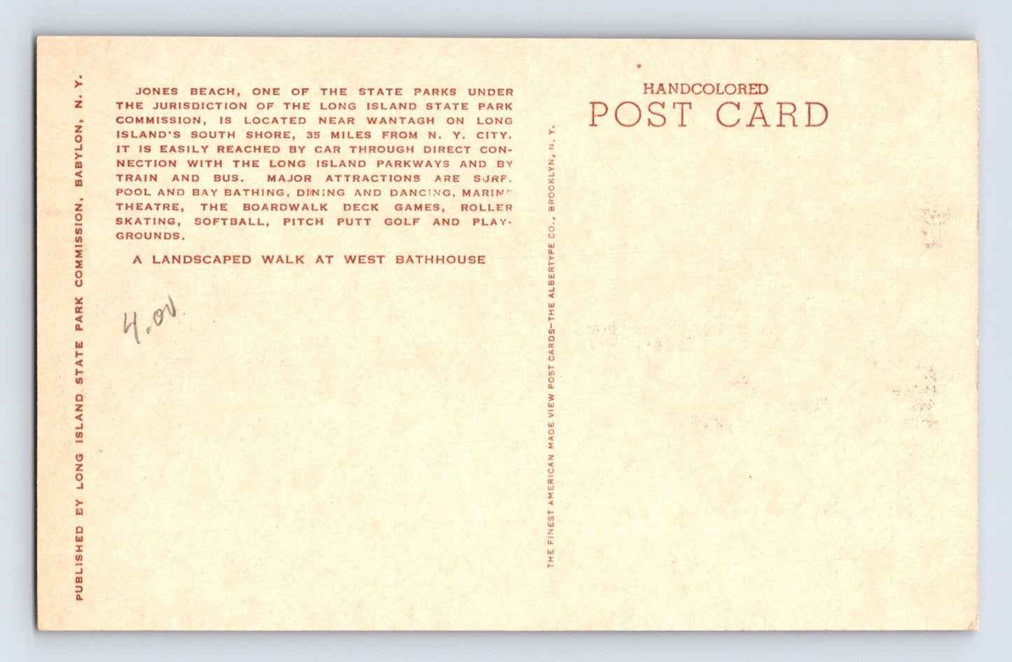 Jones Beach Long Island New York West Bathhouse 1930s Postcard Unposted