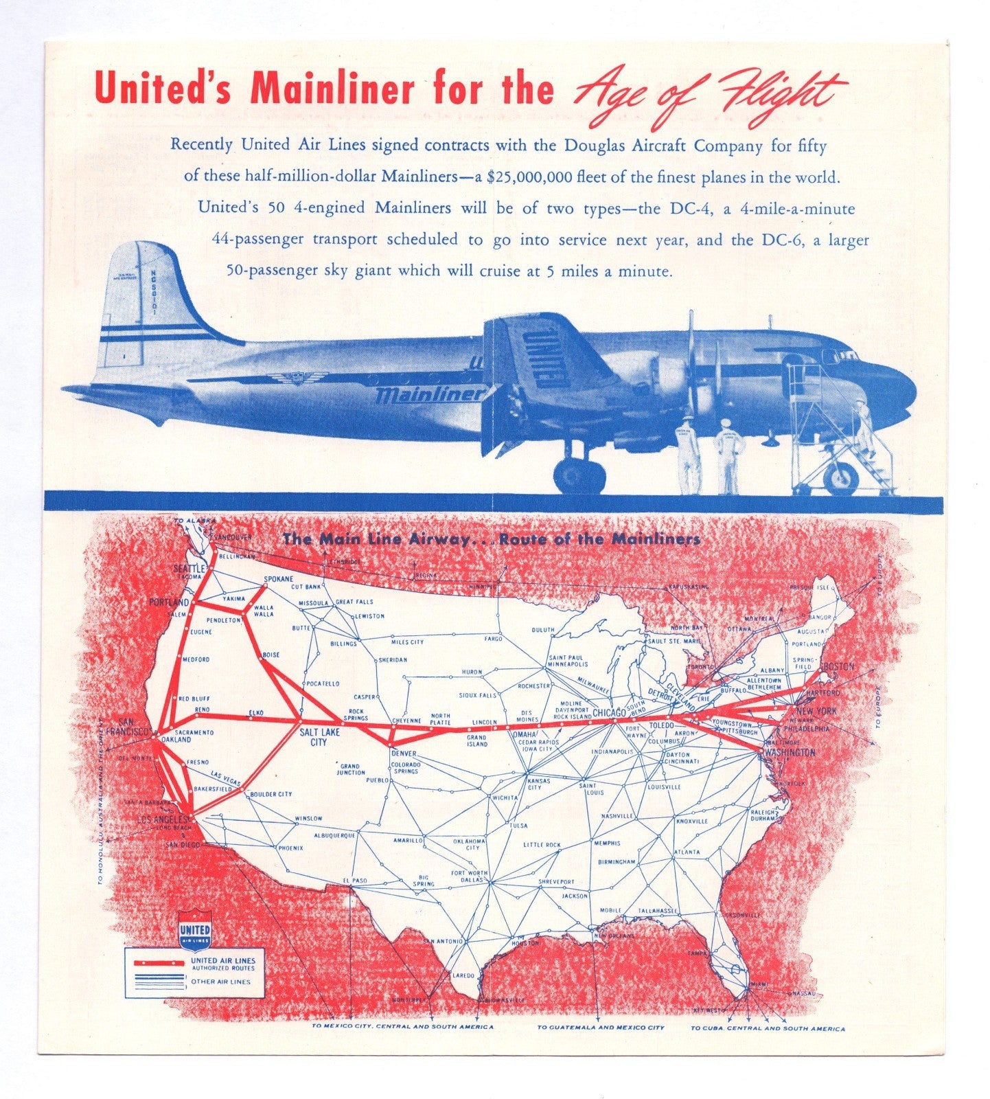 United Air Lines December 1 1944 Mainliner Route System Timetable Brochure