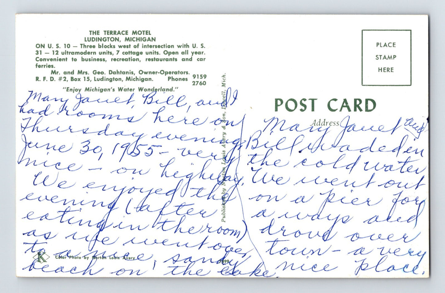 Ludington Michigan Terrace Motel 1960s Postcard Unposted Chrome