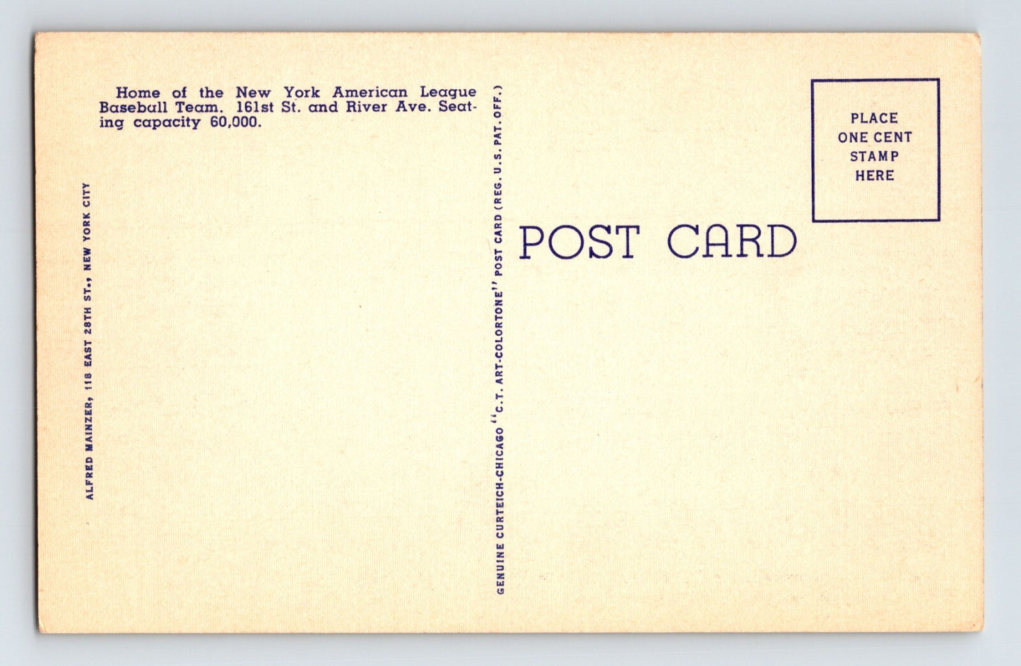 New York City Yankee Baseball Stadium Outfield 1940s Postcard Unposted Linen