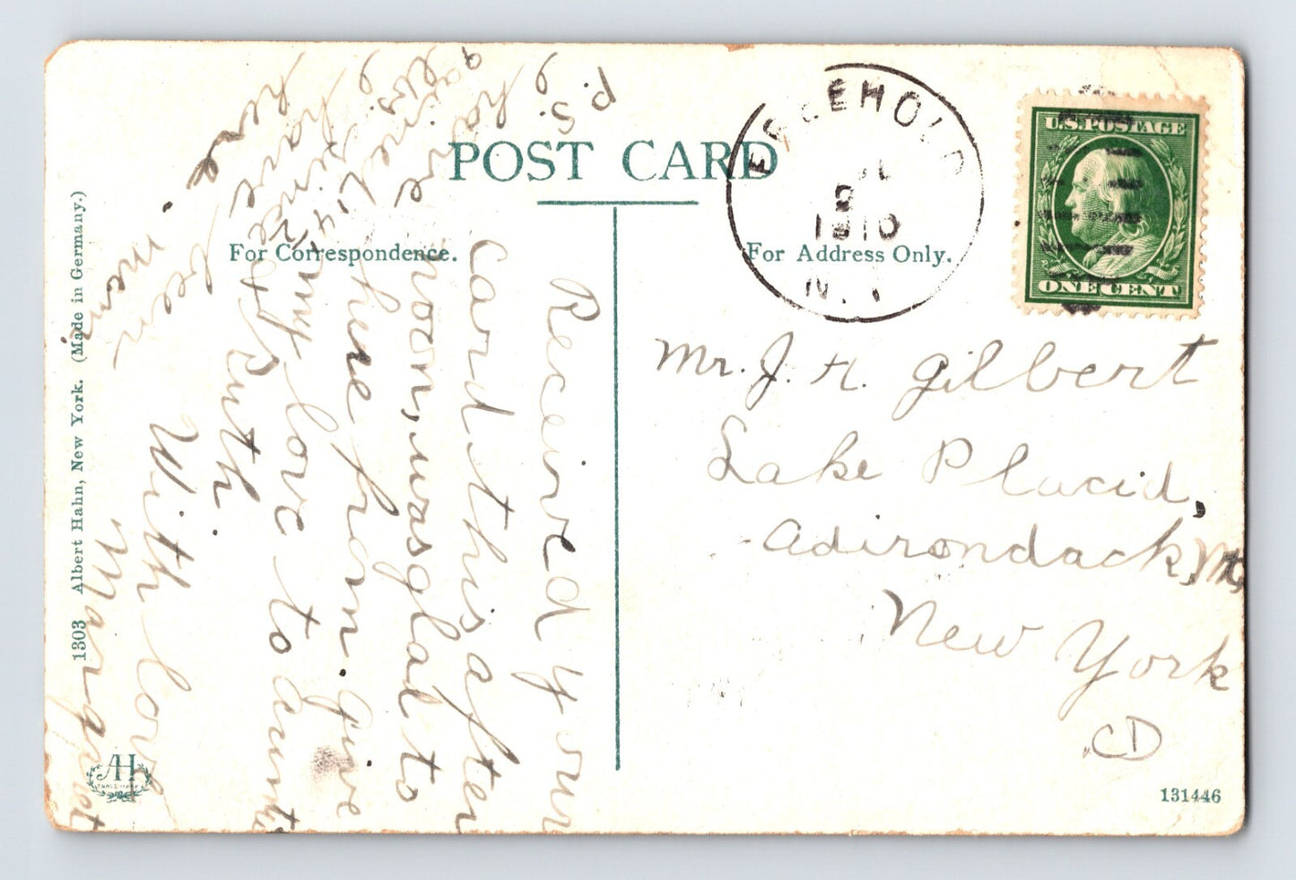Catskills New York Perch Lake Rowboat 1910 Postcard Posted Divided Back