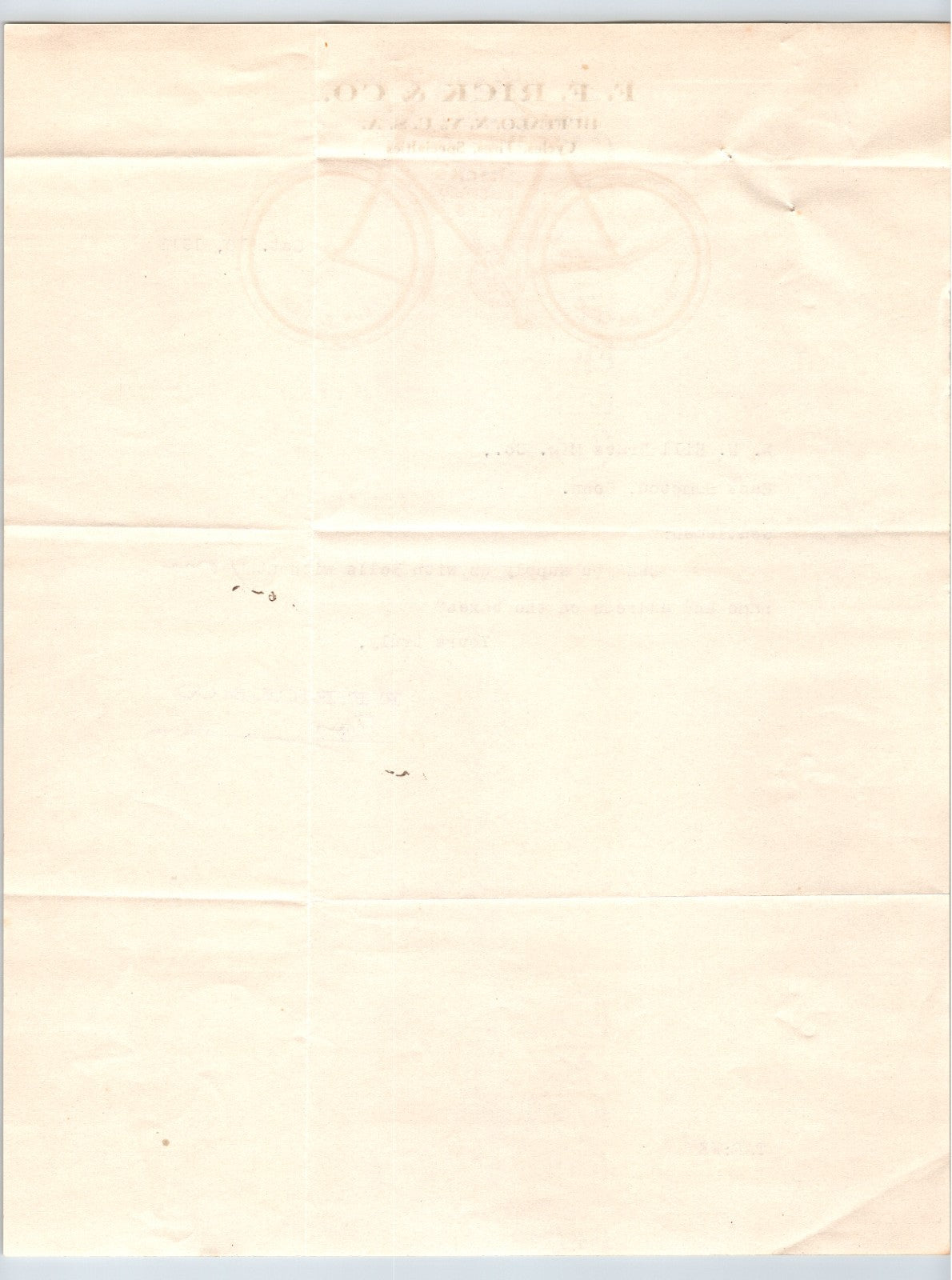 F F Rick Buffalo New York 1912 Bicycle Letterhead 8.5 x 11