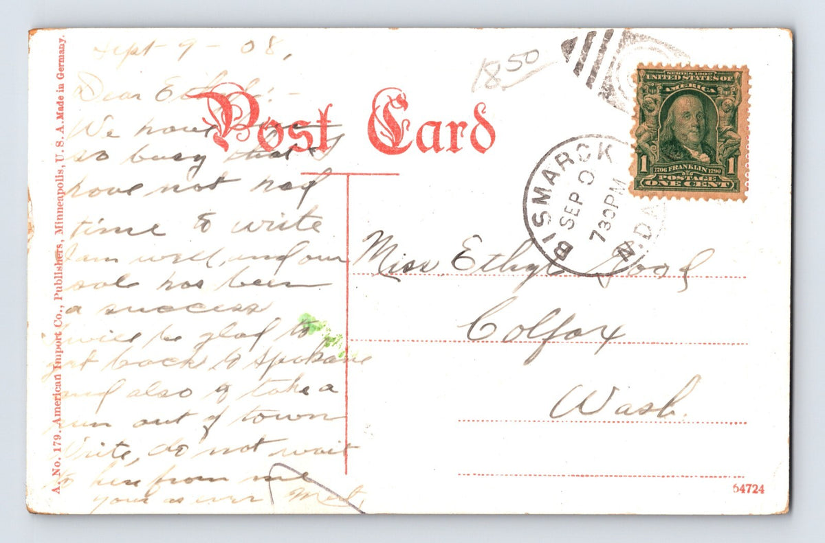 Bismarck North Dakota Main Street Downtown 1908 Postcard Posted Divided Back