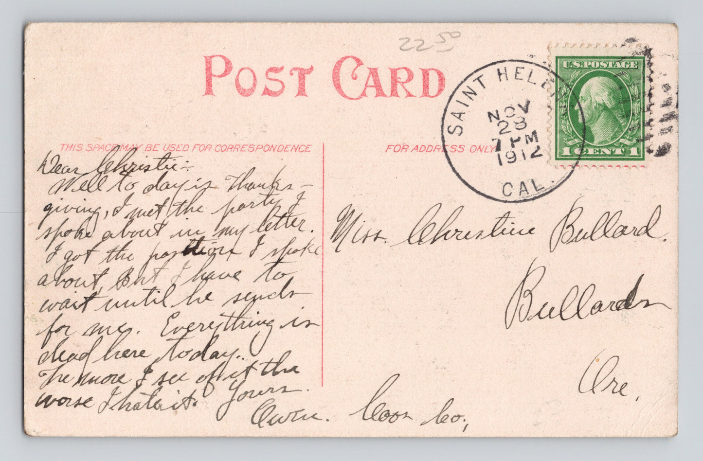 St Helena California Carnegie Public Library 1912 Postcard Posted