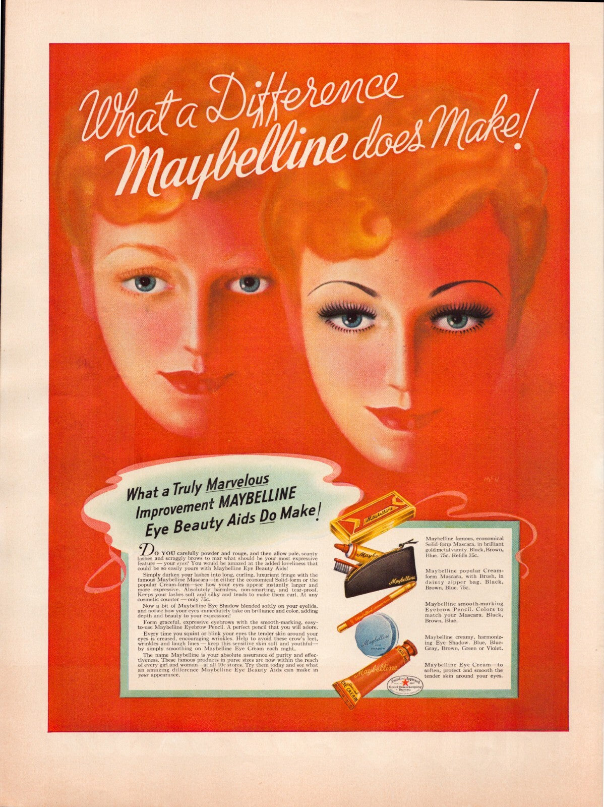 Maybelline Eye Shadow 1937 Print Ad Full Page - 10.5 x 13.5