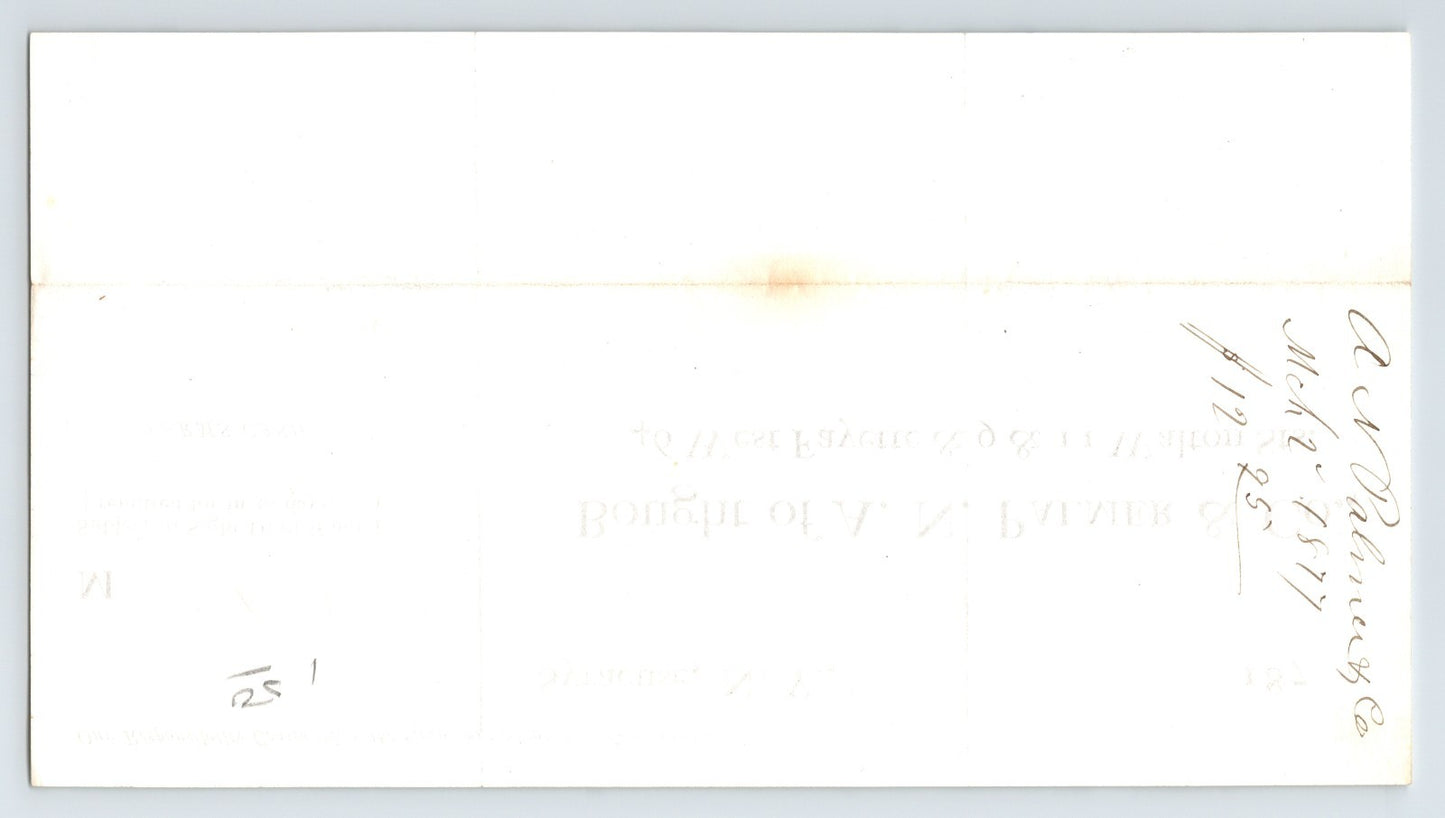 Syracuse New York 1877 A.N. Palmer General Store Billhead 8 x 4.5