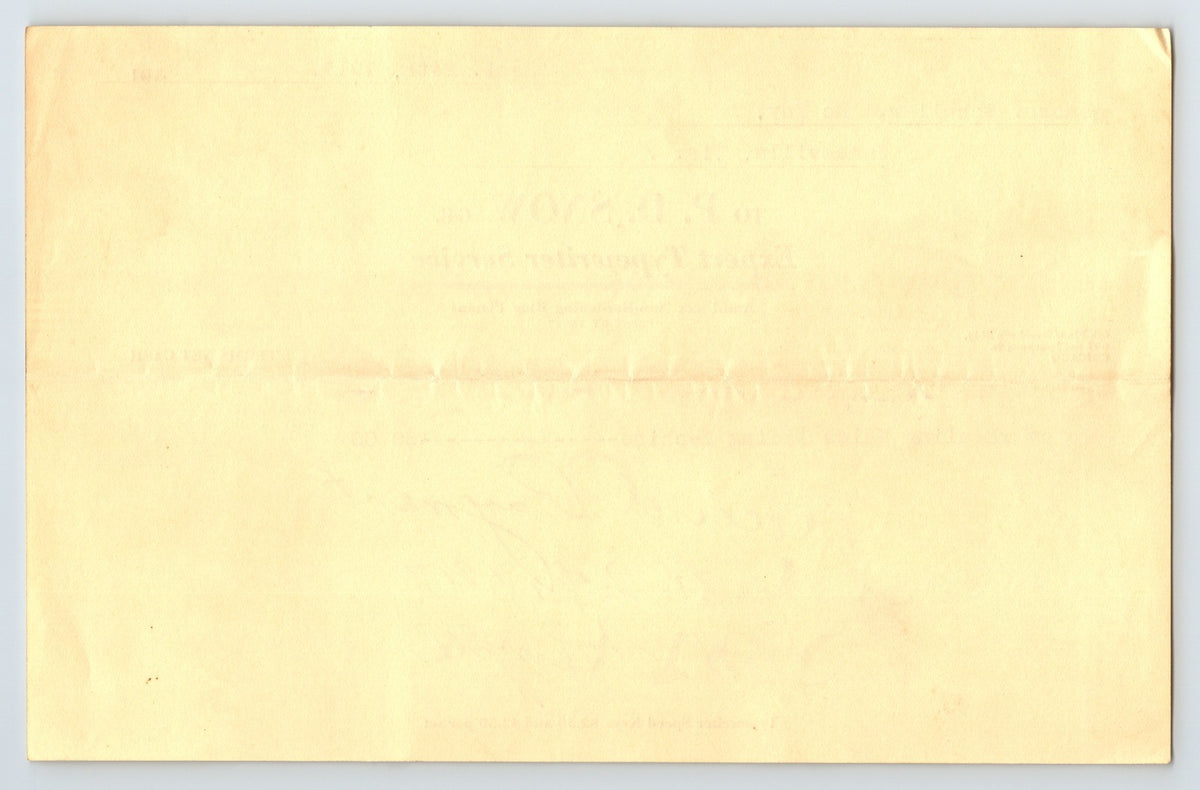 Chicago Illinois 1917 P D Snow Typewriter Service Billhead 8.5 x 5.5