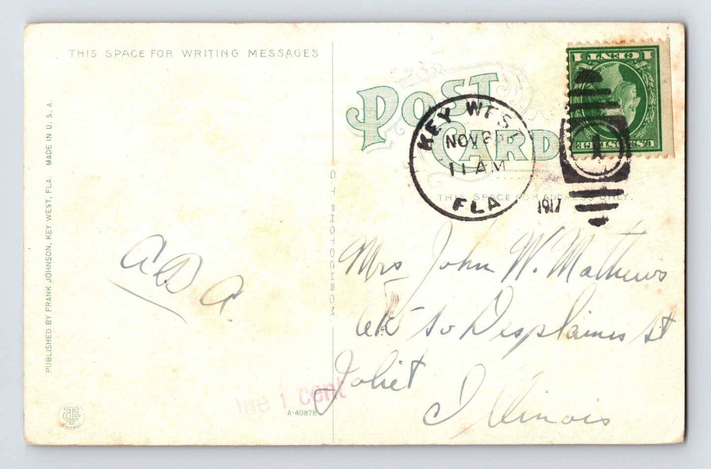 Key West Florida Army Post Banyan Tree Horse 1917 Postcard Posted Divided