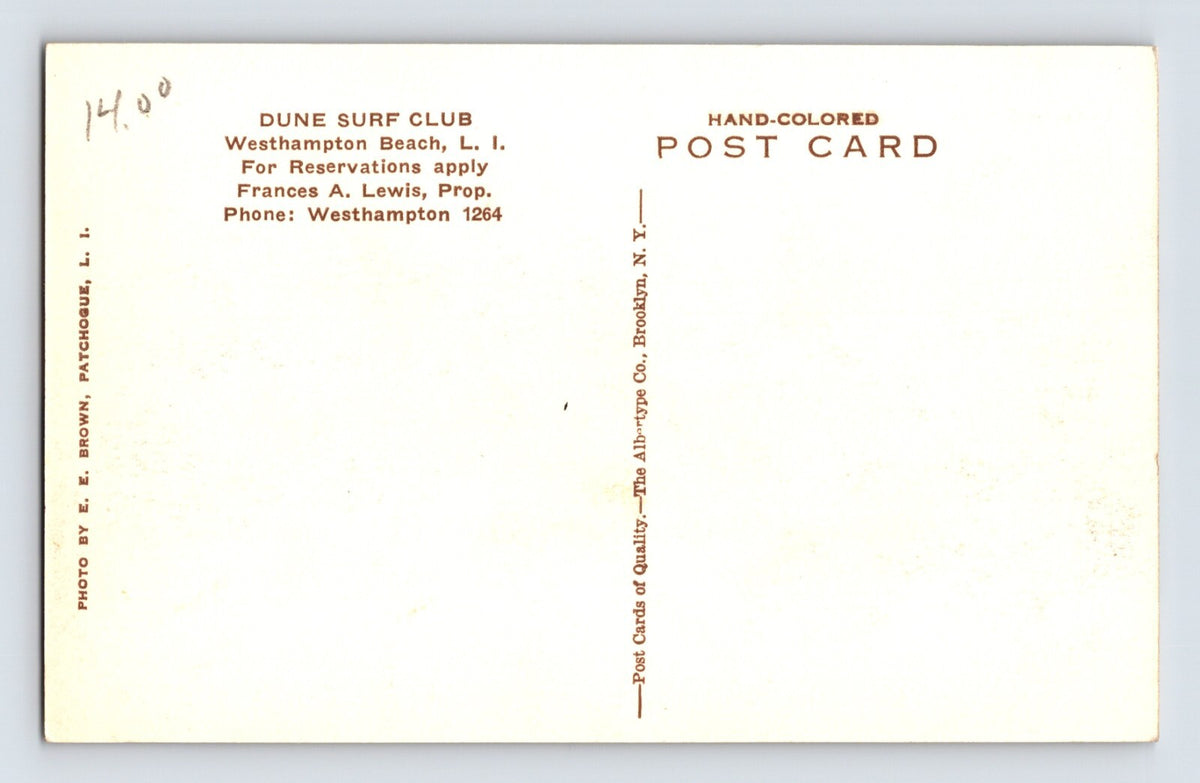 Westhampton Beach New York Long Island Dune Surf Club 1930s Postcard Unposted