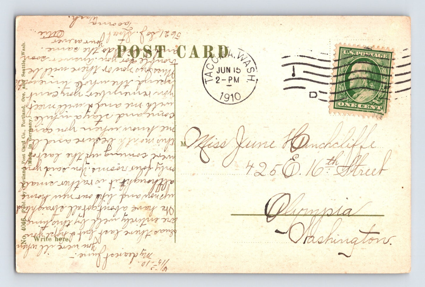 Nisqually RiverLWashington Log Wagon Road Bridge 1910 Postcard Posted Divided