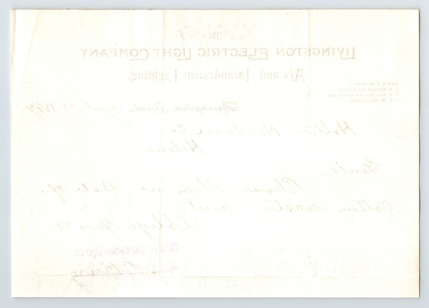 Livingston Montana 1894 Livingston Electric Light Arc Incandescent Letter 8 x 6