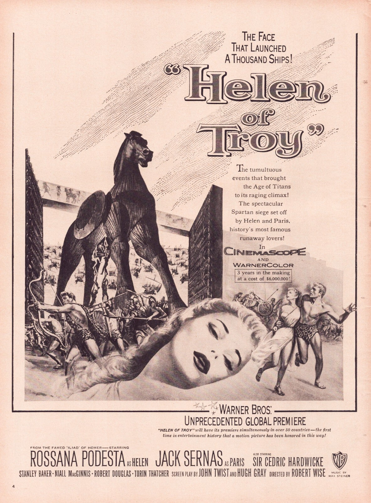 Helen of Troy 1956 film advertisement Rosanna Podesta Trojan Horse scene