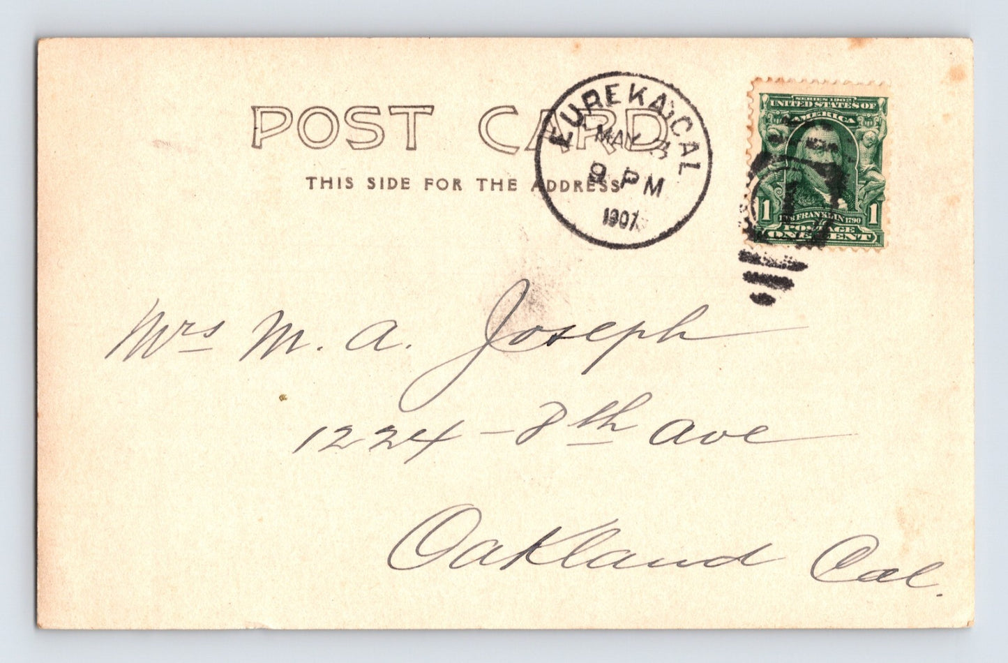Eureka California Downtown Aerial 1907 Meiser RPPC Postcard Posted Undivided