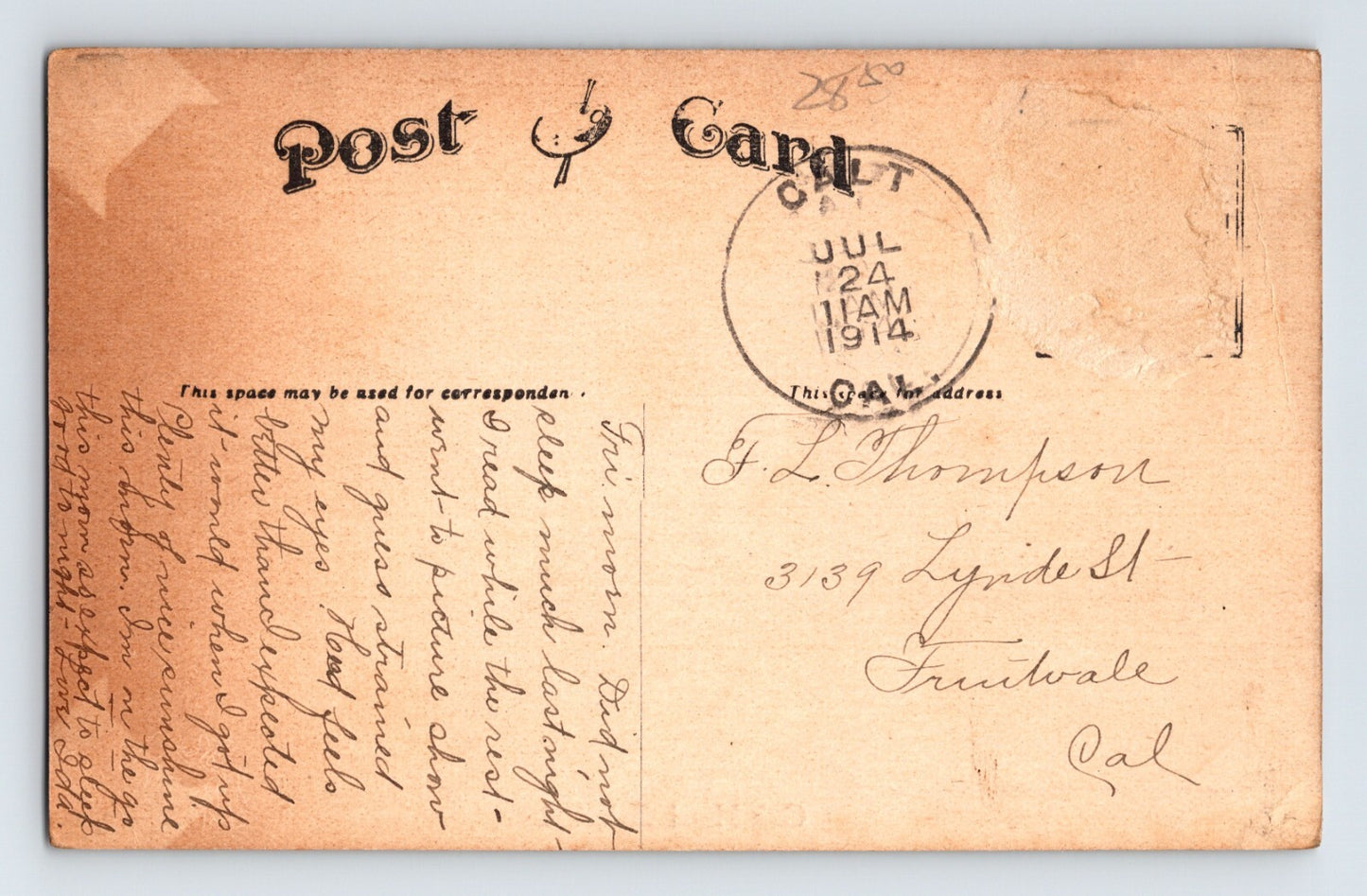 Galt California Galt Hotel 1914 Postcard Posted Divided Back