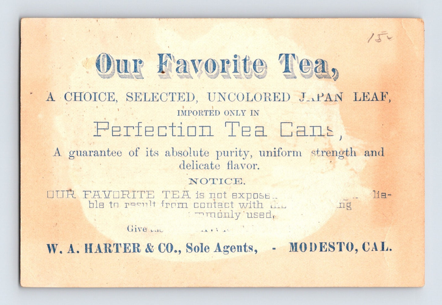 Modesto California Our Favorite Tea Harter Judge Maud 1890s Victorian Trade Card