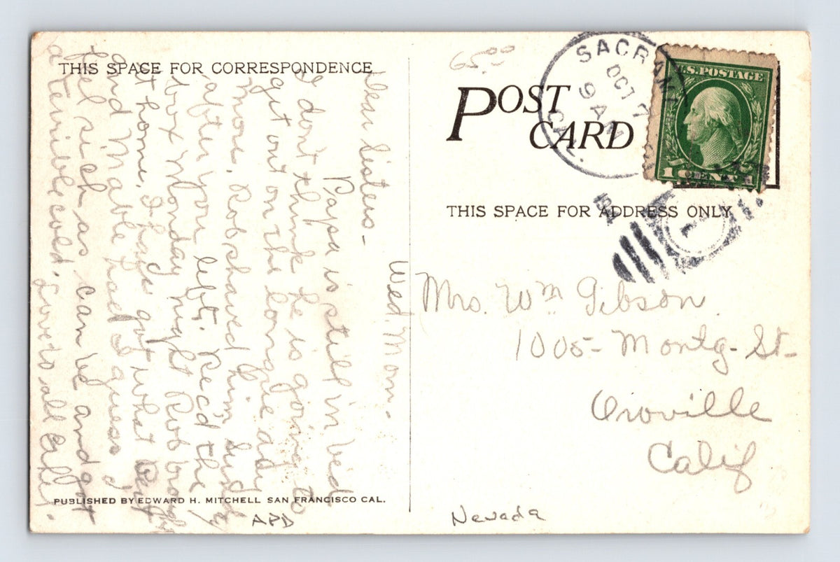 Grass Valley California Bourn Residence 1914 RPPC Postcard Posted
