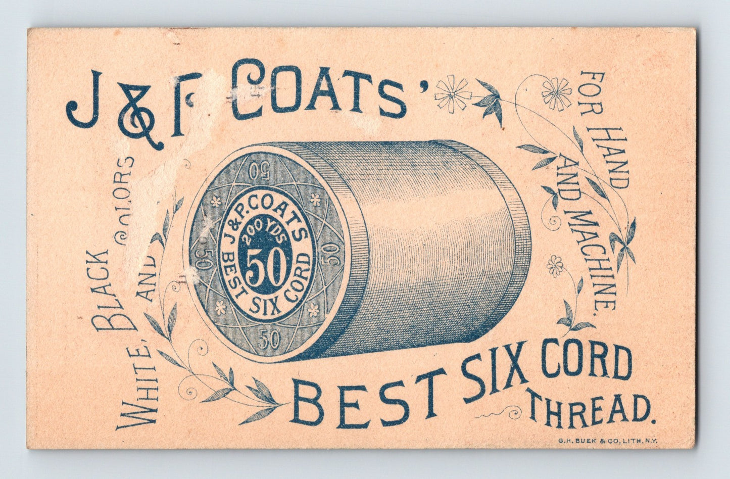 J and P Coats Baby Drum Spool Cotton 1890s Trade Card 4.5 x 2.75