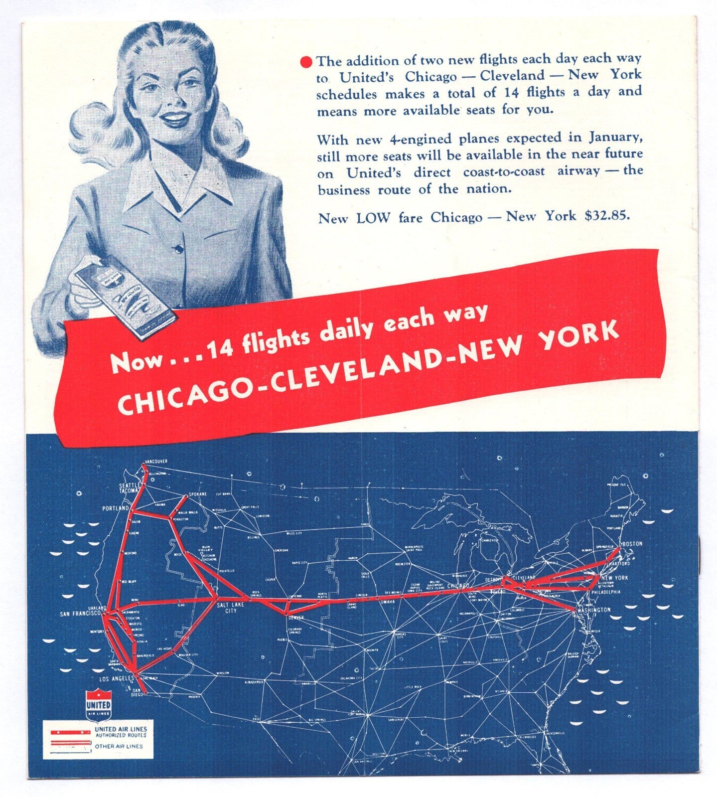 United Airlines 1945 Express Shipping System Time Table Brochure Booklet
